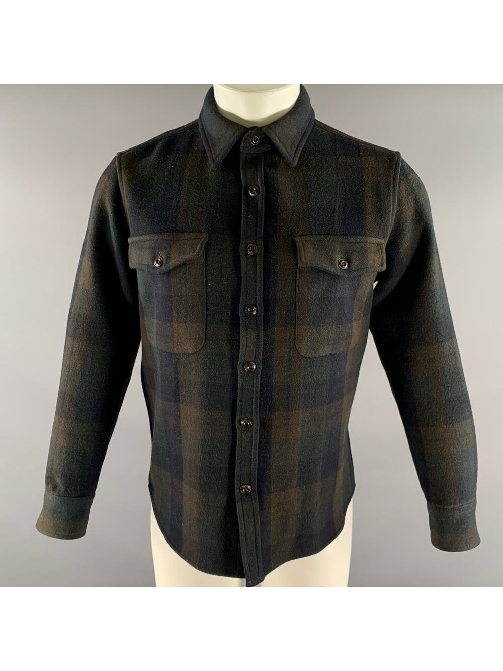 TAYLOR STITCH Size M Green Navy Plaid Wool Nylon Shirt Jacket